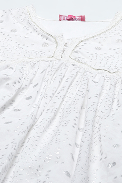 White Cotton Viscose Khadi Print Gathered Suit Set image number 1