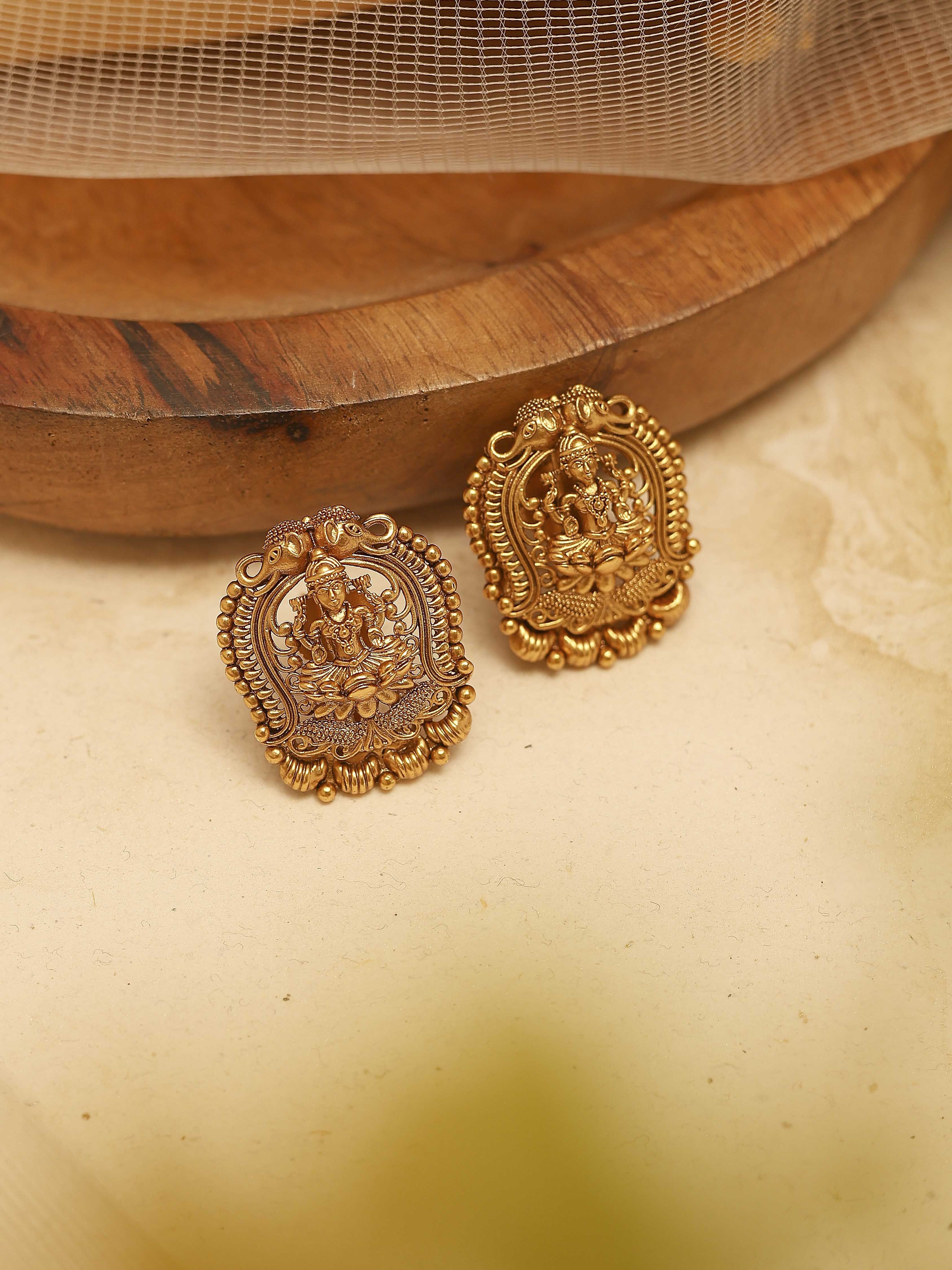 biba Gold Plated Brass Temple Stud EarringsGold Plated Brass Temple Stud Earrings-picture-38