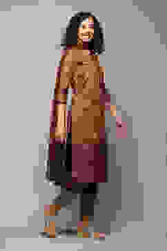 Choco Brown Cotton Blend Straight Printed Kurta Afgan Pant Suit Set image number 6