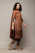Choco Brown Cotton Blend Straight Printed Kurta Afgan Pant Suit Set image number 6