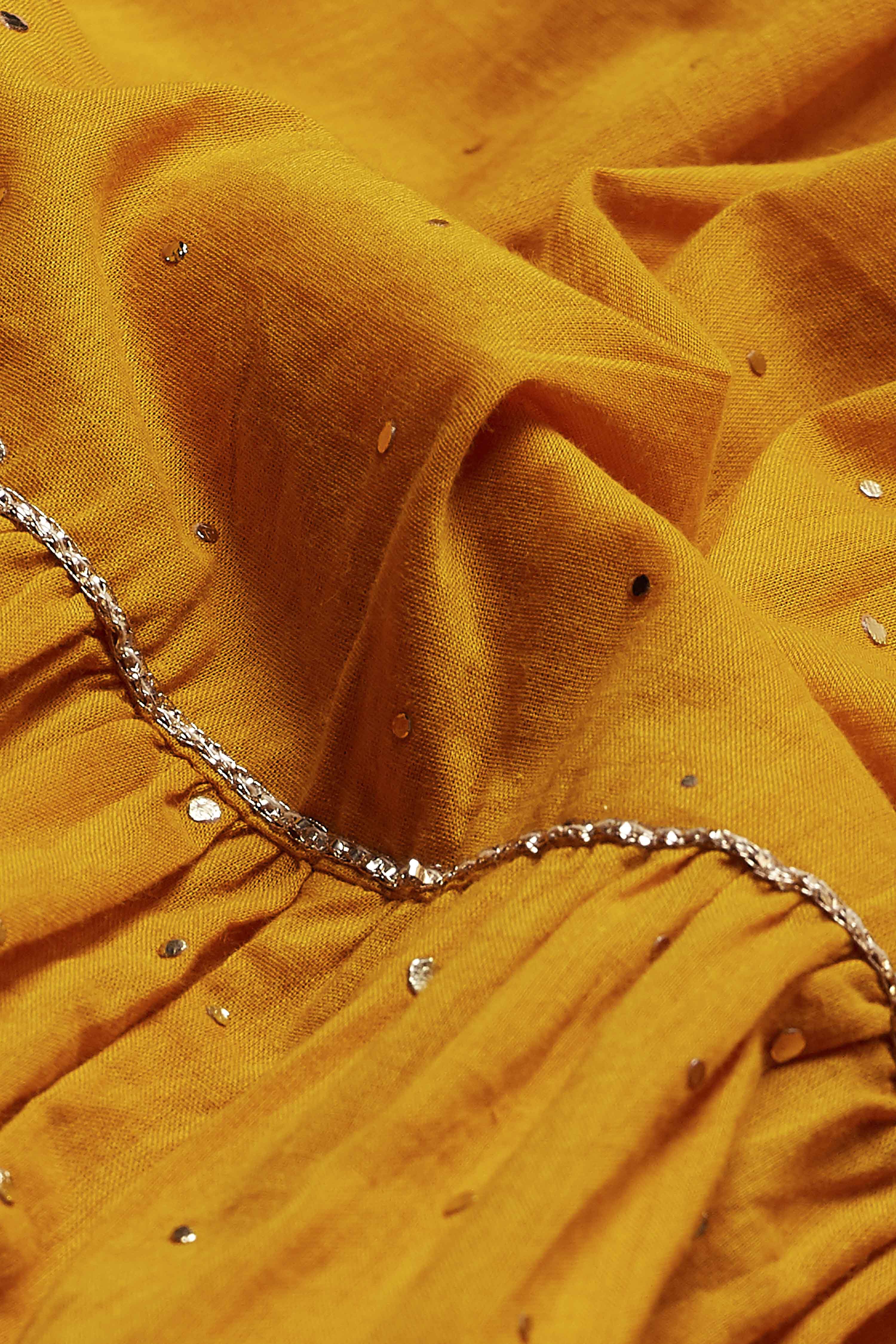 Mustard Cotton Gathered Lehenga Set image number 3