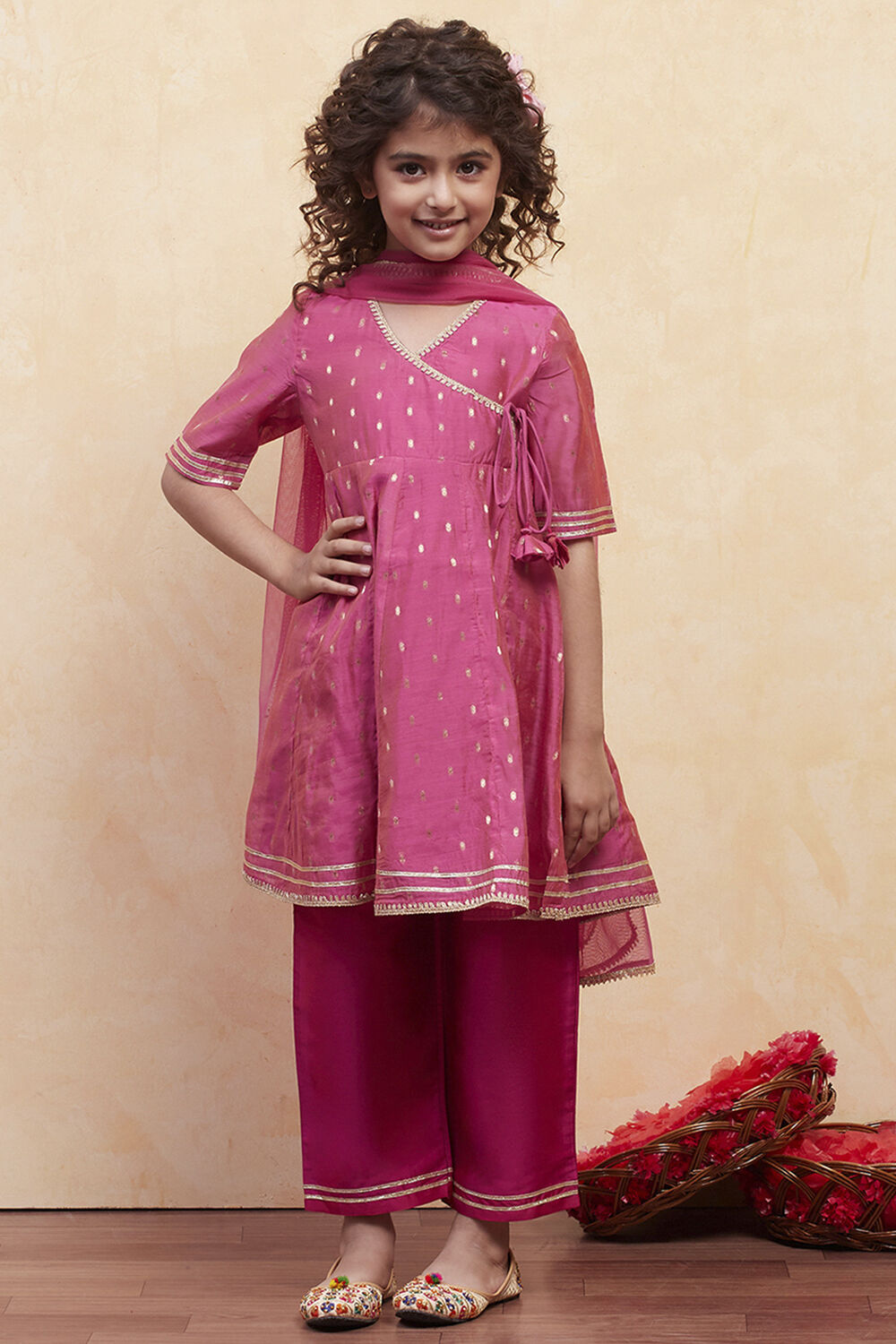 Pink Yarn Dyed Angrakha Anarkali Suit Set image number 6
