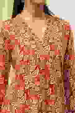 Rust Printed Straight Short Kurta image number 1