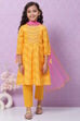 Yellow Cotton Anarkali Kurta Narrow Pants Suit Set image number 0