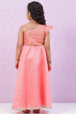 Peach Art Silk Girls Lehenga Set image number 4