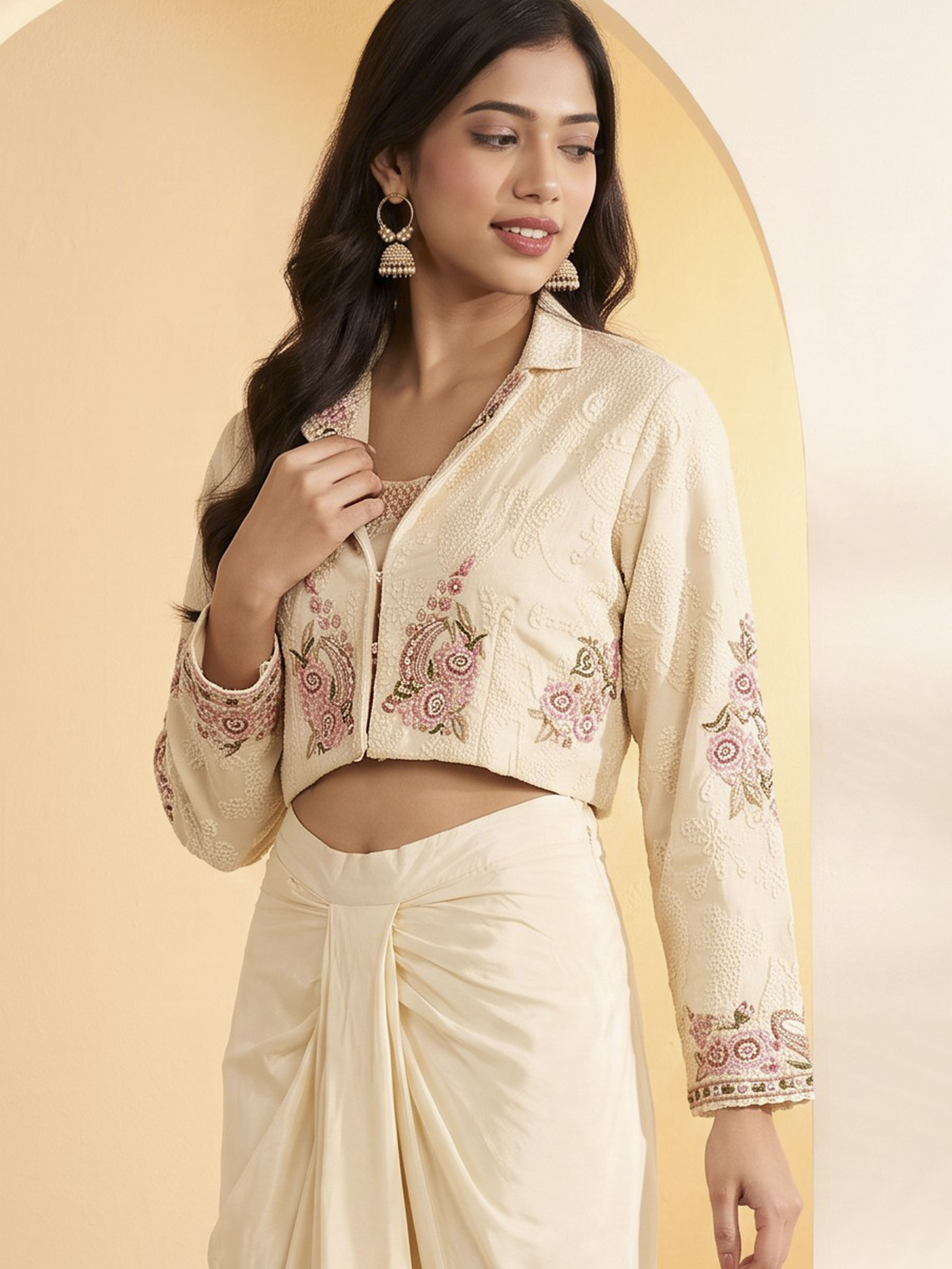 White Viscose Rayon Layered Fusion Set image number 1
