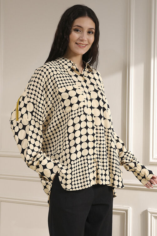 Ivory Viscose Asymmetric Printed Top image number 4