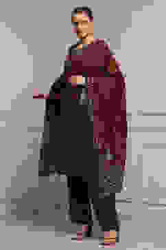 Blue-Brown Modal Straight Printed Suit Set image number 3