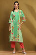 Grey Floral Block-Printed Regular Fit Straight Kurta image number 5