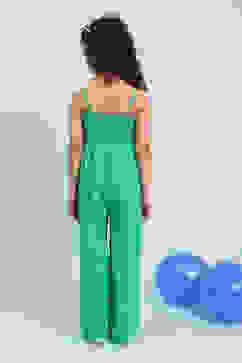Green Cotton Strappy Straight Jumpsuit image number 3