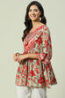 Green LIVA Flared Printed Kurti image number 2