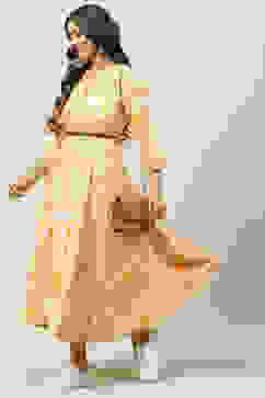 Mustard Rayon Asymmetric Fusion Dress image number 4