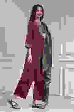 Rust and Blue Cotton Printed A-Line Suit Set image number 5