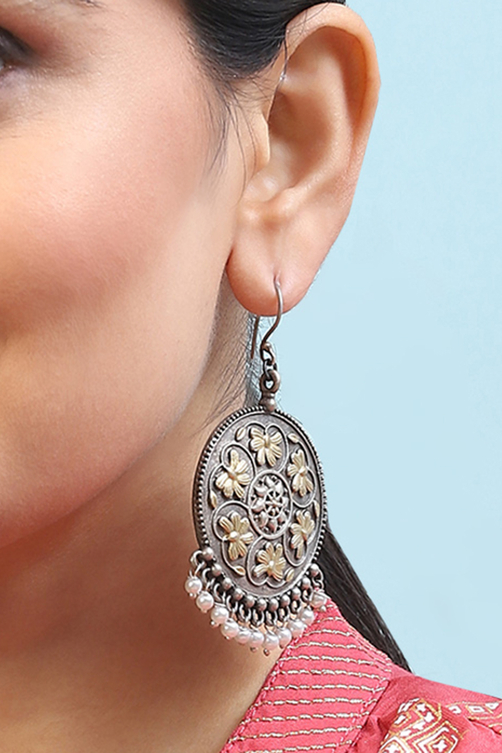 Oxidised Gold Brass Earrings image number 1