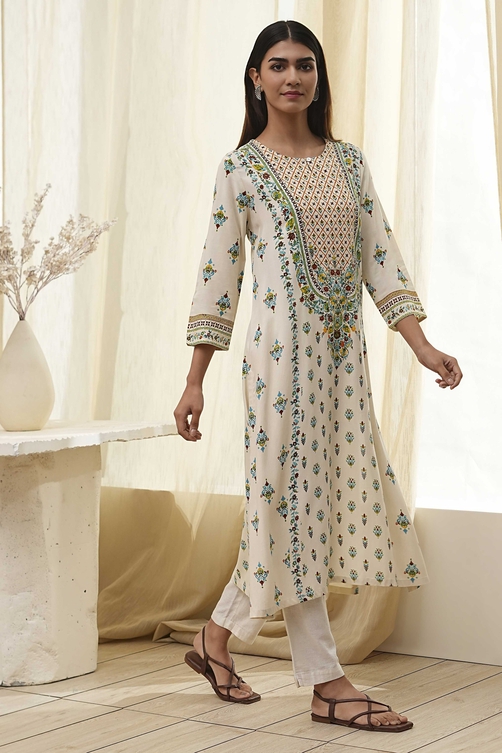 Red Printed Straight Kurta image number 4