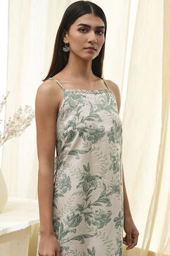 Green Cotton Floral Strappy Straight Kurta Set image number 1