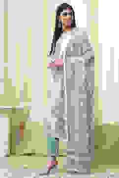 White Cotton Unstitched Suit Set image number 4