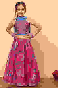 Pink Poly Chanderi Floral Printed Lehenga Set image number 0