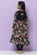 Black Cotton Girls Anarkali Kurta Churidar Suit Set image number 8