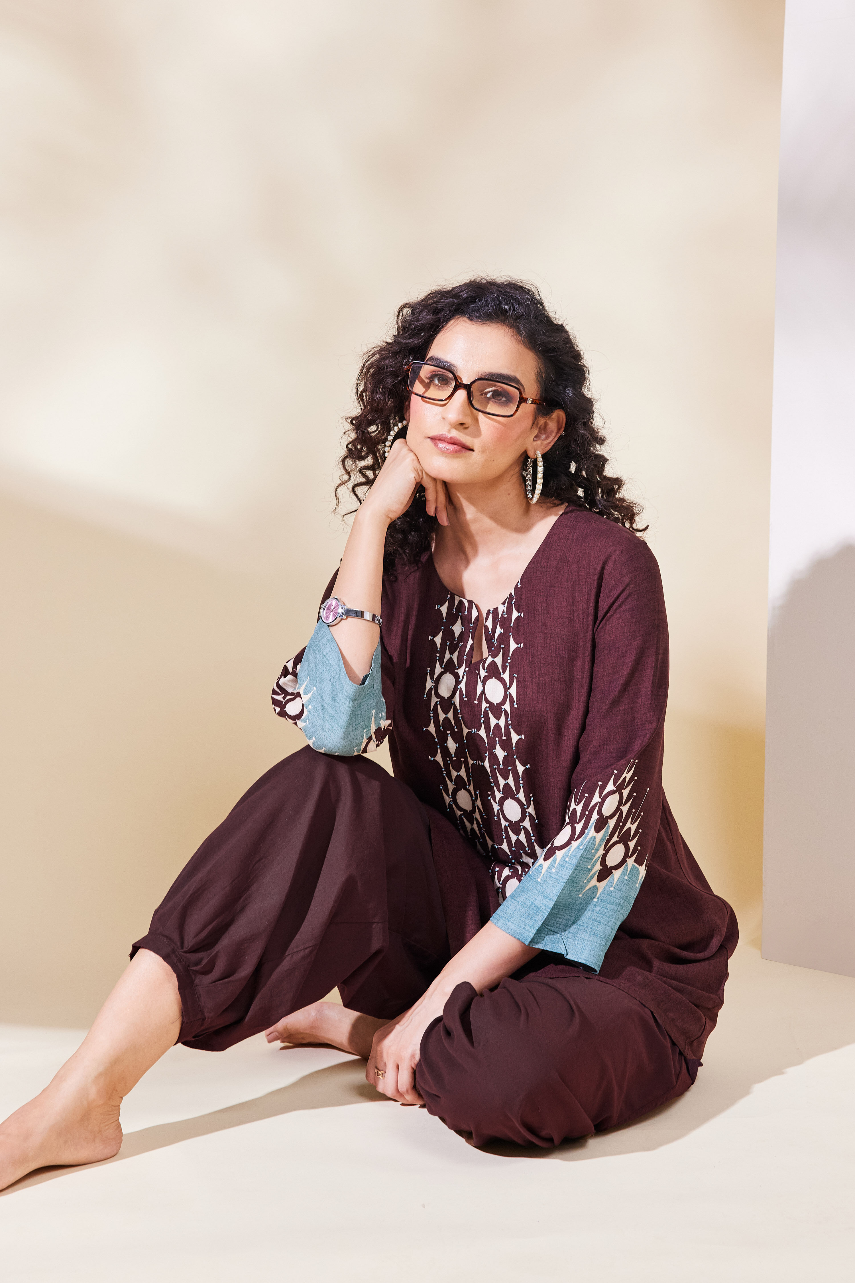 Brown Viscose Rayon Straight Top image number 0