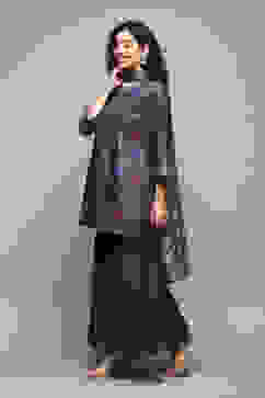 Teal Cotton Straight Kurta Sharara Suit Set image number 4