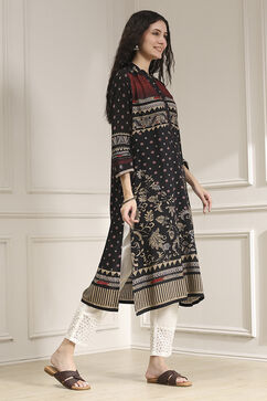 Black Viscose Rayon Straight Printed Kurta image number 4