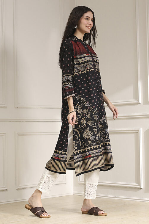 Black Viscose Rayon Straight Printed Kurta image number 4