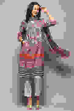 Beige Crepe Floral Printed Straight Suit Set image number 0