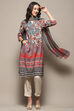 Beige Crepe Floral Printed Straight Suit Set