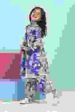 Blue Cotton Printed Gathered Suit Set image number 3