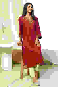 Red Printed Straight Kurta image number 0