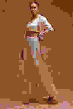 Ivory Poly Georgette Embroidered Fusion Set image number 3