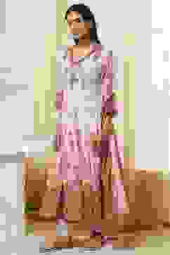 Ecru Cotton Printed Anarkali Suit Set image number 3