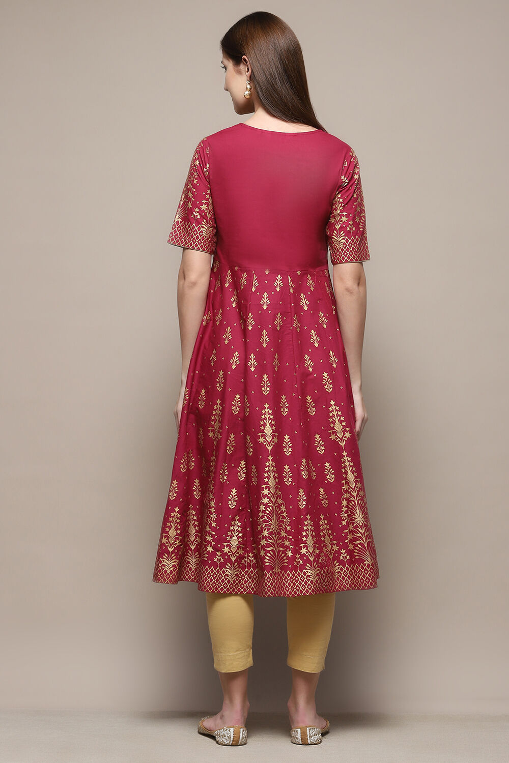 Wine Cotton Printed Short Kurti image number 3