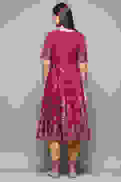 Wine Cotton Printed Short Kurti image number 3