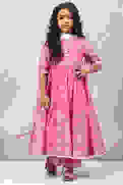 Pink Viscose Anarkali Straight Kurta Palazzo Suit Set image number 5