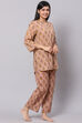 Dusky Peach Straight Cotton Three Piece Printed Sleepwear Set image number 6