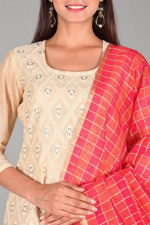 White Unstitched dress material Suit Set image number 1
