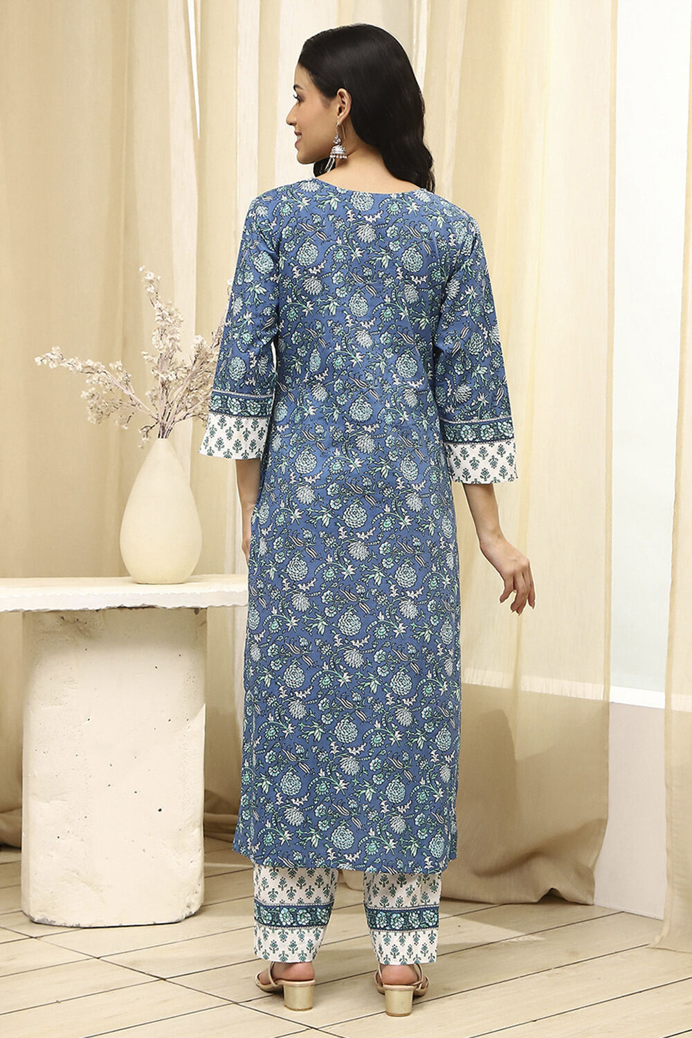 Lime Green and White Cotton Screen Print Unstitched Suit Set image number 6