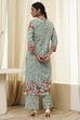 Turquoise Cotton Floral Printed Straight Suit Set image number 4
