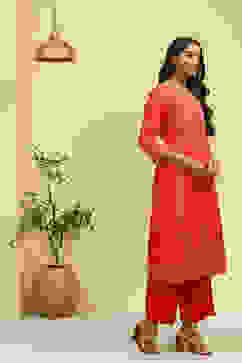 Pink Chanderi Printed Straight Kurta image number 4