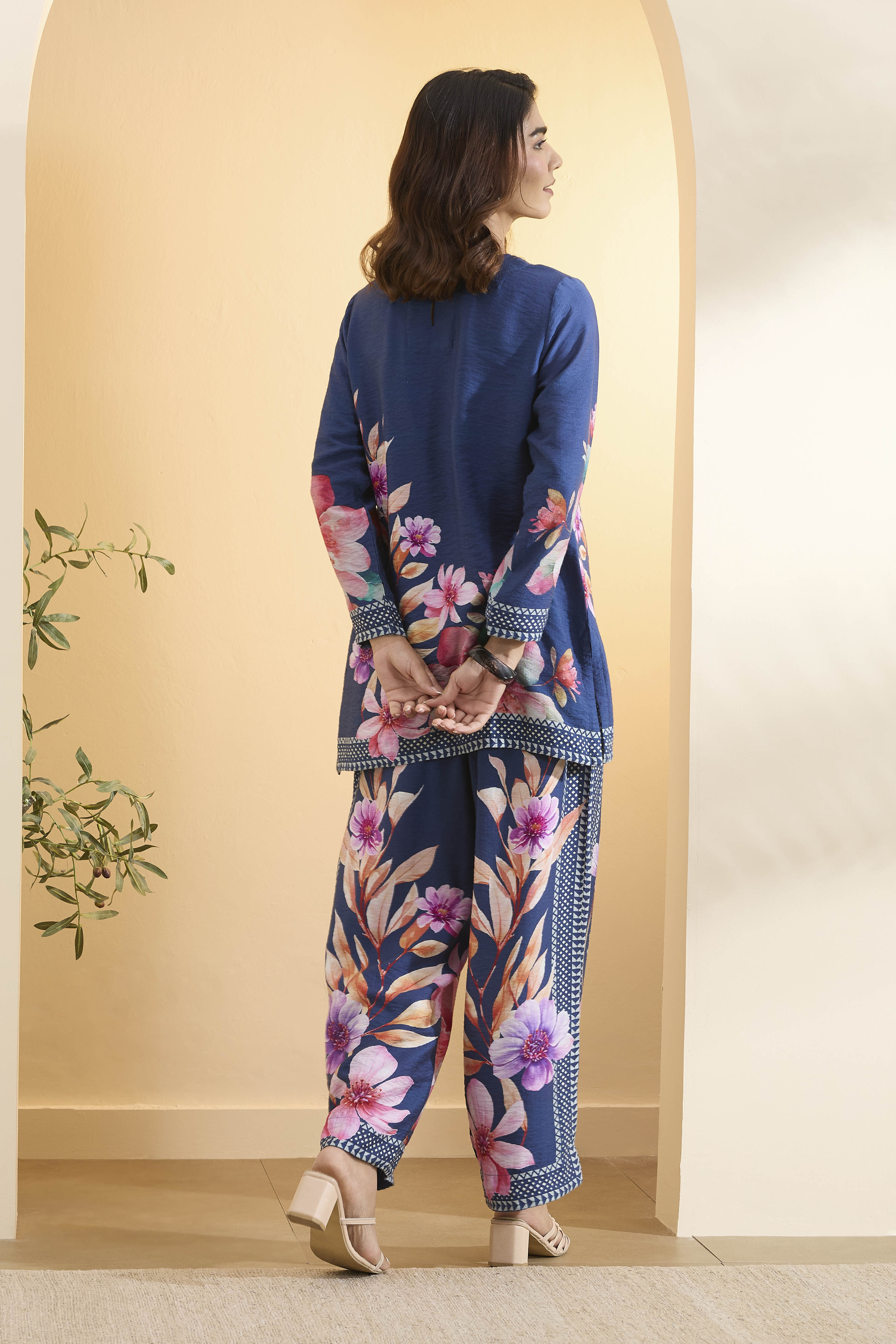 Blue Nylon Viscose Floral Printed Co-ord Set image number 4