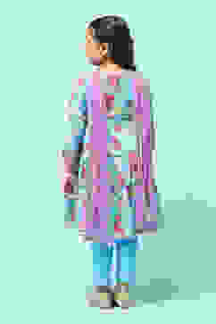 Turquoise Cotton Tiered Printed Suit Set image number 5