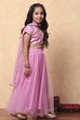 Pink Poly Chanderi Floral Festive Flared Lehenga Set image number 5