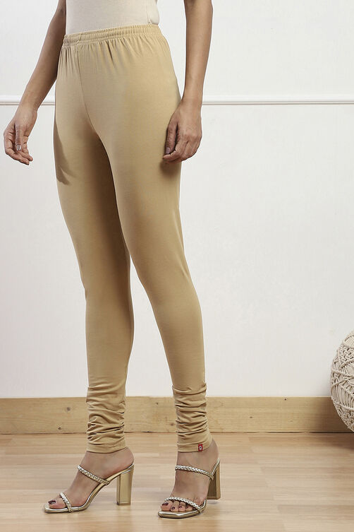 Off White Cotton Lycra Leggings image number 2