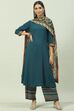 Teal LIVA Straight Kurta Palazzo Suit Set image number 0