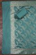 Teal Cotton Printed Embroidered Unstitched Suit Set image number 3
