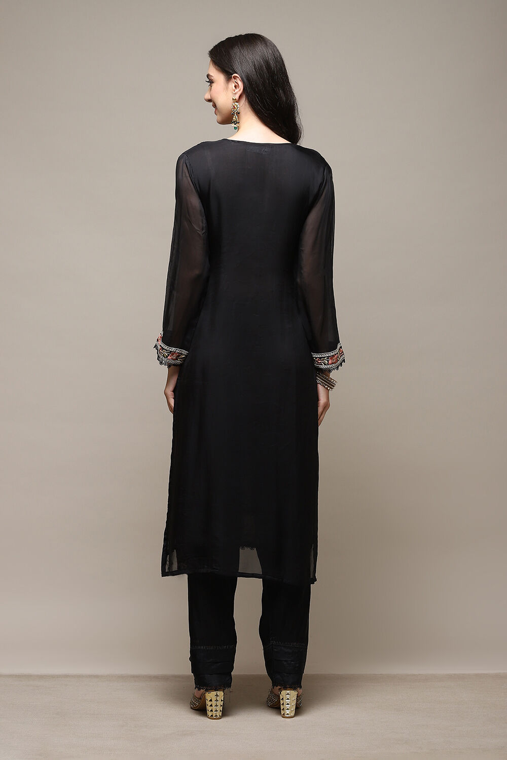 Black Organza Printed Unstitched Suit Set image number 5