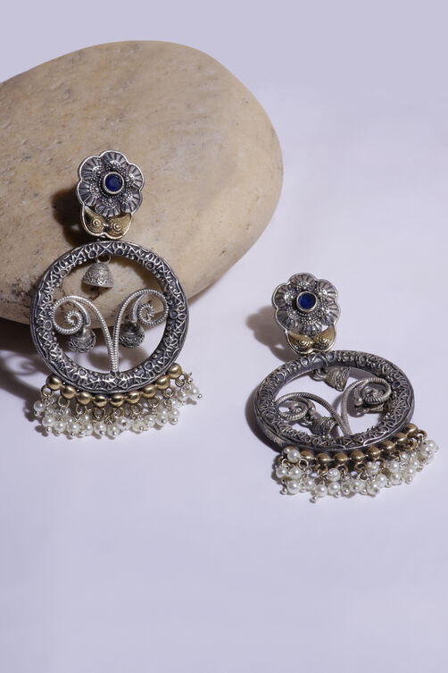 Blue Oxidised Silver Danglers image number 2