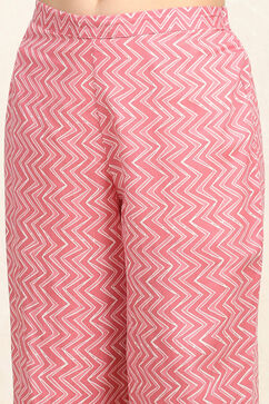 Pink Cotton Screen Printed Unstitched Suit Set image number 3